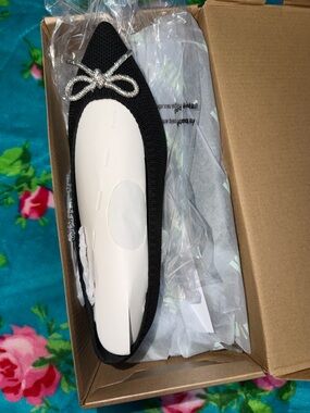 MIA Black Ballet Flat with Decorative Crystal Bow